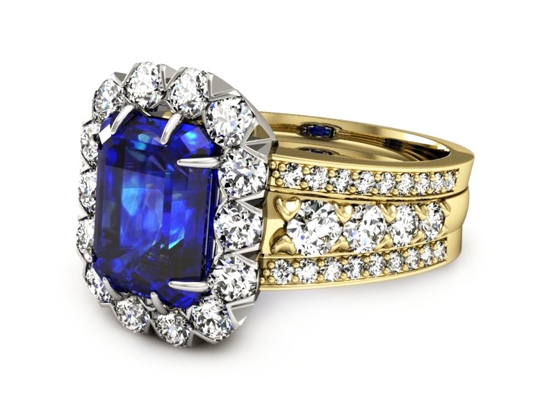 Pierścionek z szafirem i diamentami - P15339zbszc — zdjęcie 2