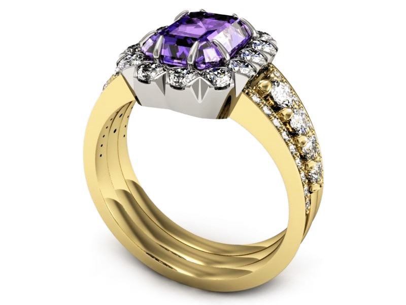 Pierścionek z tanzanitem i brylantami - P15339zbt — zdjęcie 3