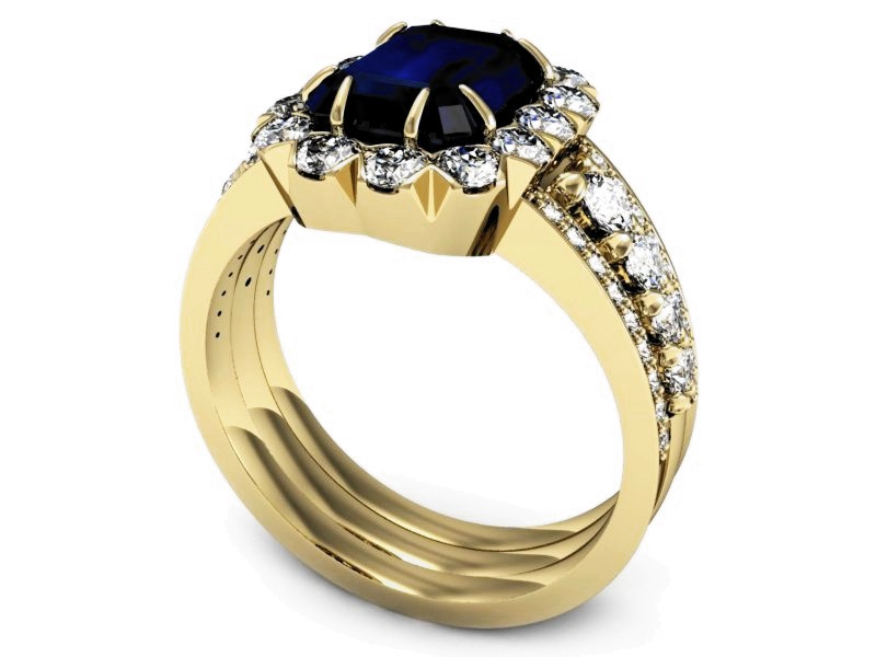 Pierścionek z szafirem i brylantami żółte złoto - P15339zsz — zdjęcie 3