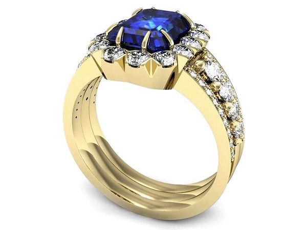 Złoty pierścionek z szafirem i diamentami złoto - P15339zszc