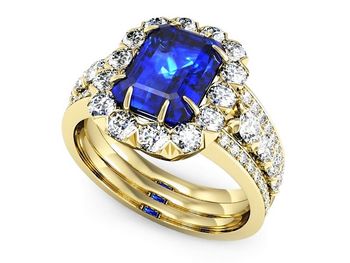 Złoty pierścionek z szafirem i diamentami złoto - P15339zszc - 1