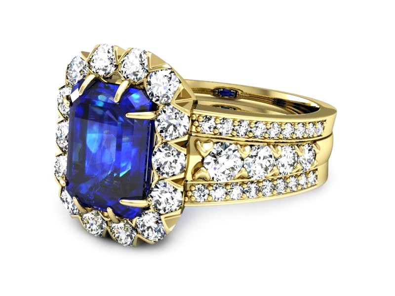 Złoty pierścionek z szafirem i diamentami - P15339zszc — zdjęcie 2