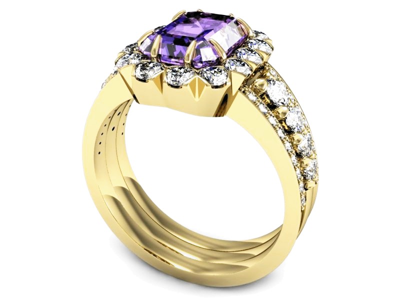 Pierścionek z tanzanitem i brylantami żółte złoto - P15339zt — zdjęcie 3