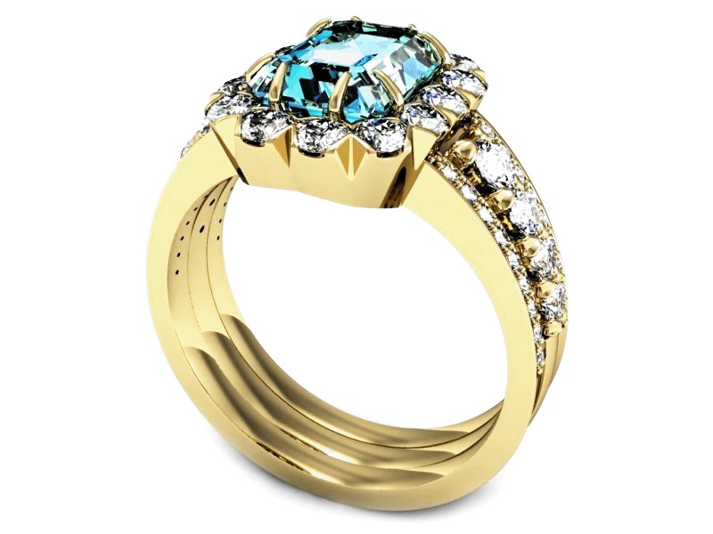 Złoty pierścionek z topazem i brylantami - P15339ztp — zdjęcie 3