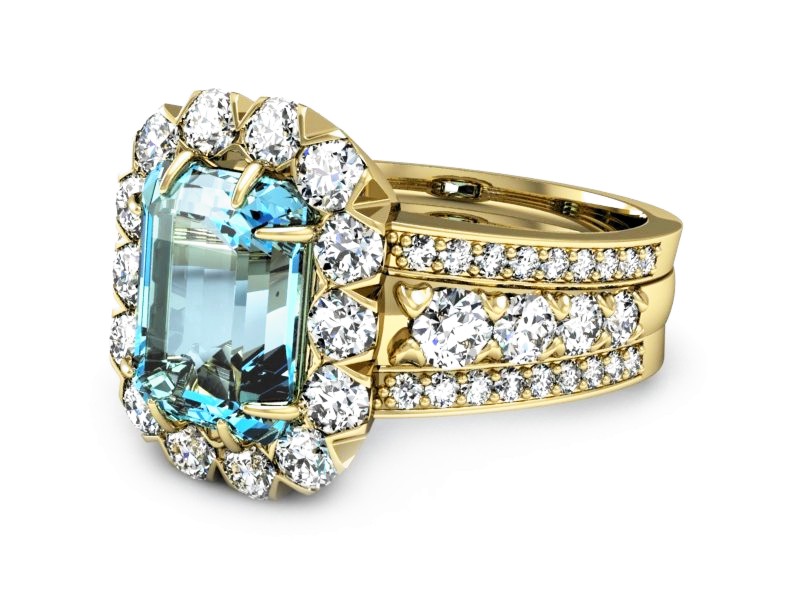 Złoty pierścionek z topazem i brylantami - P15339ztp — zdjęcie 2
