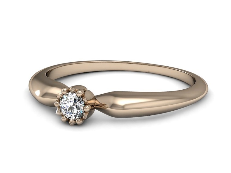 Złoty pierścionek z brylantem różowe złoto - P15349c — zdjęcie 2