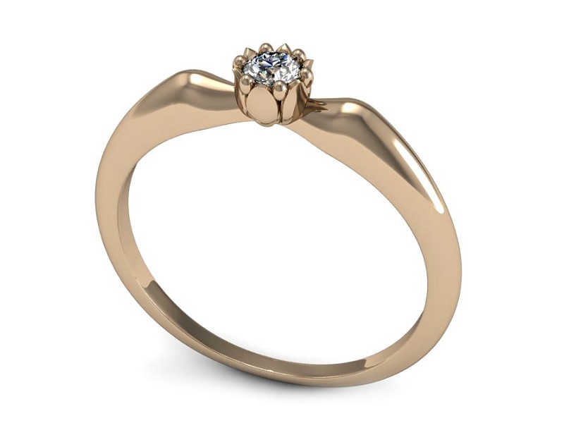 Złoty pierścionek z brylantem różowe złoto - P15349c — zdjęcie 3