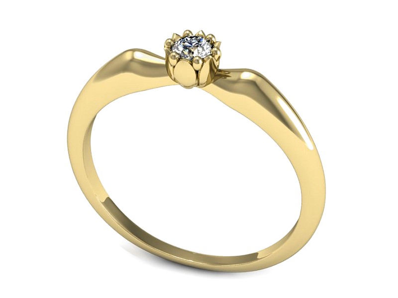 Złoty pierścionek z brylantem żółte złoto - P15349z — zdjęcie 3