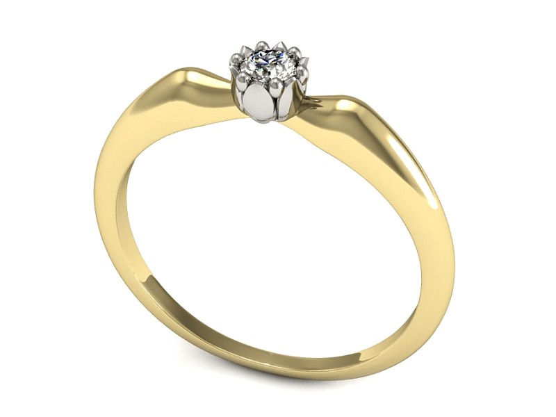 Pierścionek z diamentem żółte i białe złoto - P15349zb — zdjęcie 3