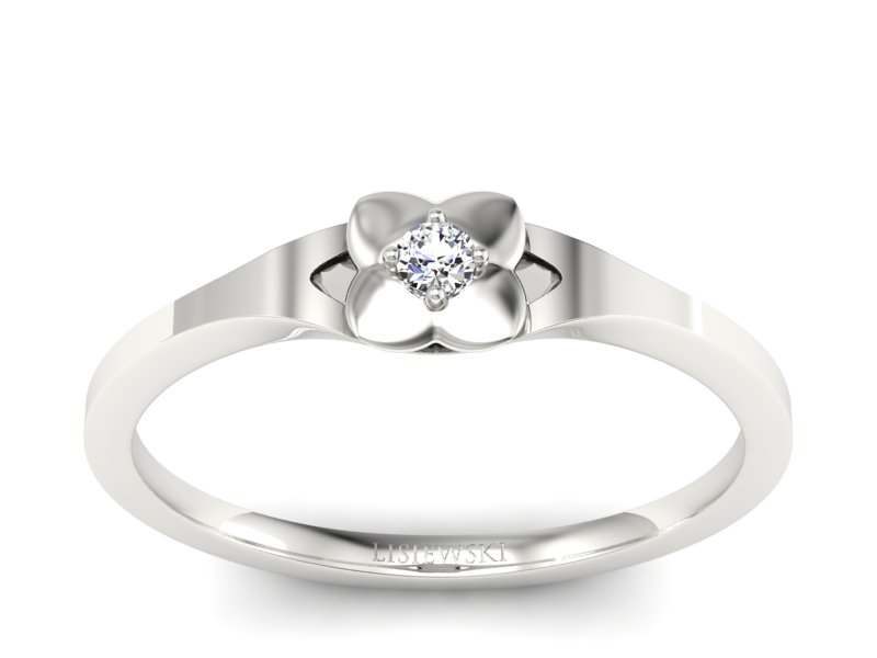 Złoty pierścionek z brylantem białe złoto - P15350b