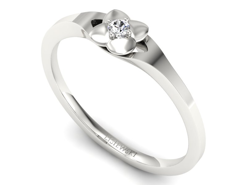 Złoty pierścionek z brylantem białe złoto - P15350b — zdjęcie 3