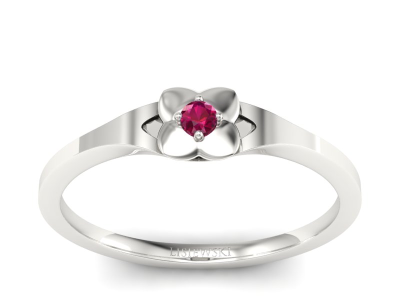 Złoty pierścionek z rubinem białe złoto - P15350br