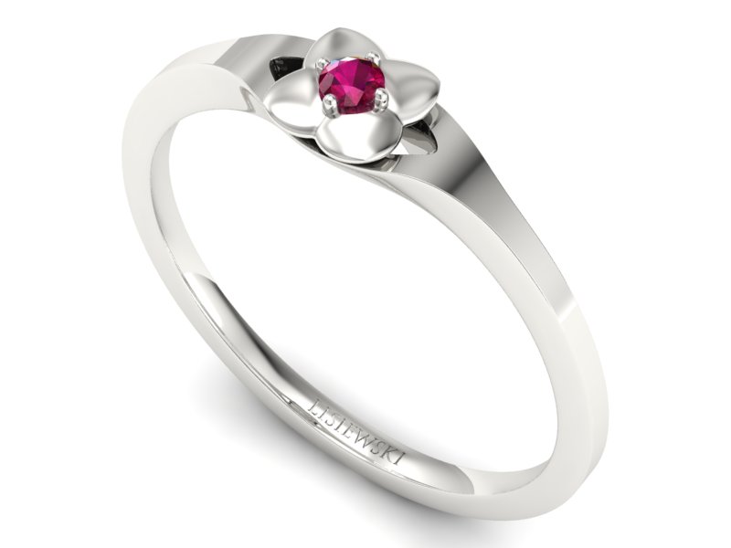 Złoty pierścionek z rubinem białe złoto - P15350br — zdjęcie 3