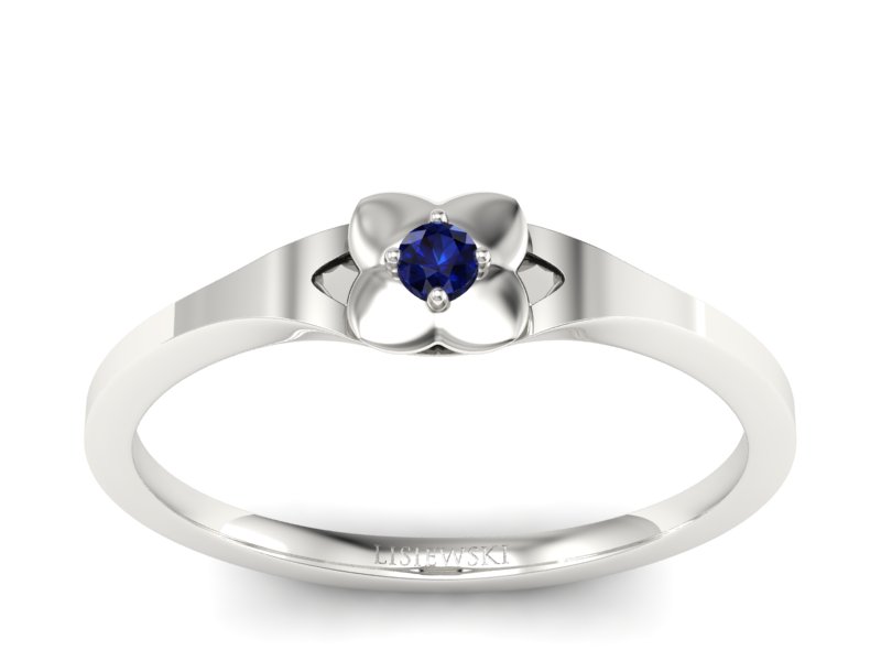 Złoty pierścionek z szafirem białe złoto - P15350bsz