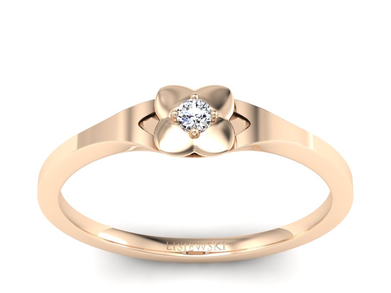 Złoty pierścionek z brylantem różowe złoto - P15350c