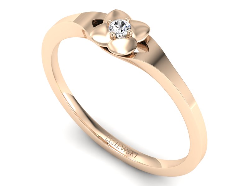 Złoty pierścionek z brylantem różowe złoto - P15350c — zdjęcie 3