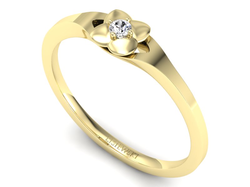 Złoty pierścionek z brylantem żółte złoto - P15350z — zdjęcie 3