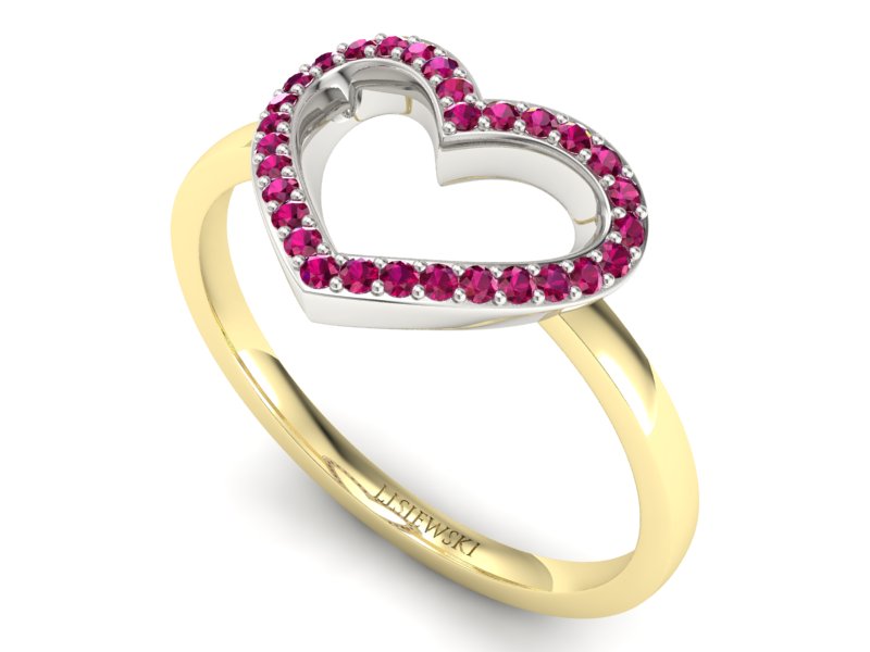 Pierścionek z rubinami z żółtego i białego złota - P15352zbr — zdjęcie 3