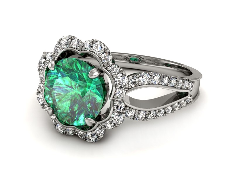 Złoty pierścionek ze szmaragdem i brylantami - P15355bsm — zdjęcie 2