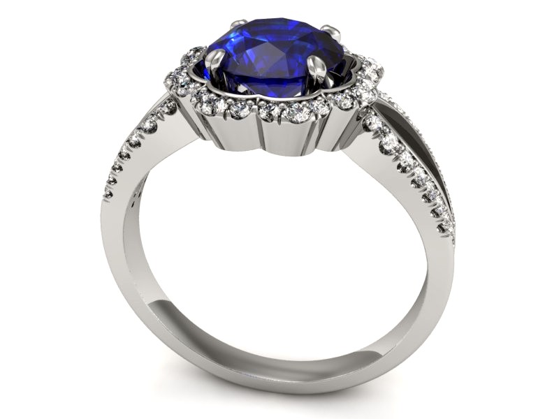 Pierścionek z szafirem i brylantami białe złoto - P15355bszc — zdjęcie 3