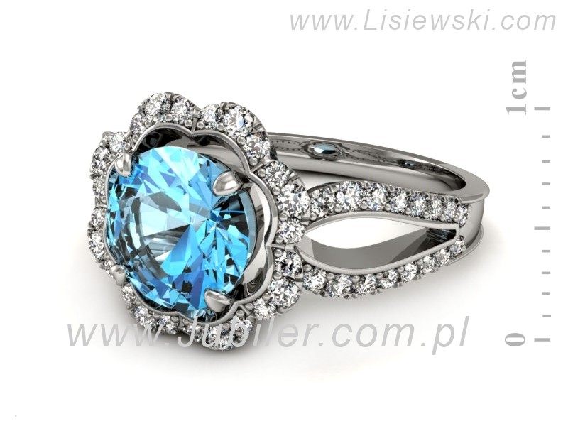 Pierścionek z topazem i brylantami białe złoto - P15355btp — zdjęcie 2