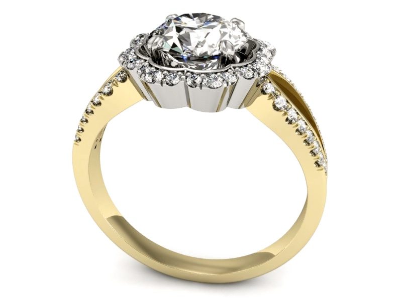 Pierścionek z diamentami żółte i białe złoto - P15355zb — zdjęcie 3