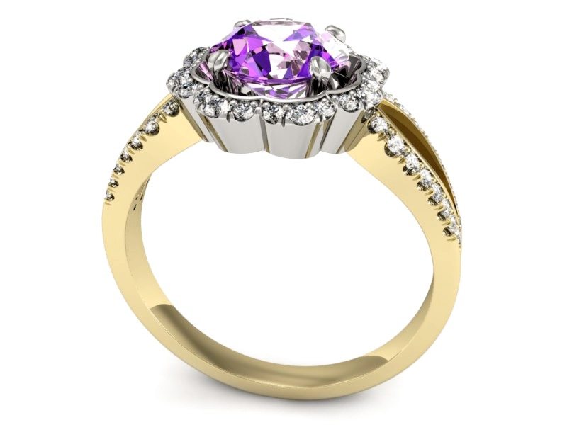 Pierścionek z ametystem i brylantami - P15355zbat — zdjęcie 3