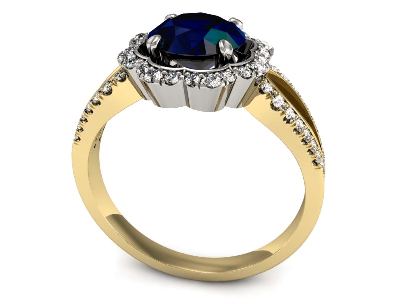 Pierścionek szafir i diament białe żółte złoto - P15355zbsz — zdjęcie 3