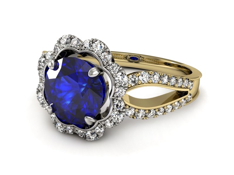 Pierścionek z szafirem i diamentami - P15355zbszc — zdjęcie 2