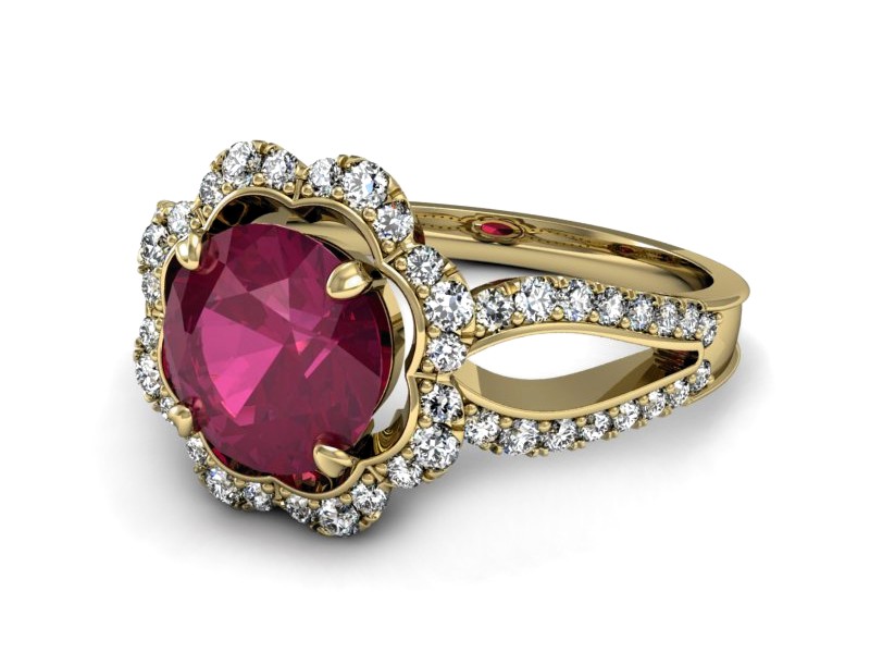 Złoty pierścionek z rubinem i brylantem - P15355zr — zdjęcie 2