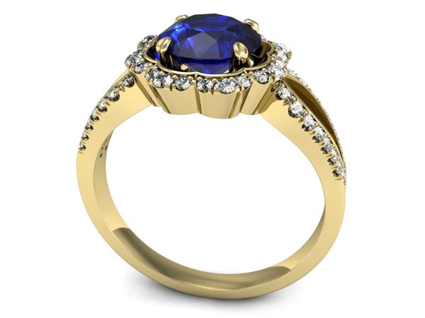 Złoty pierścionek z szafirem i diamentami złoto - P15355zszc