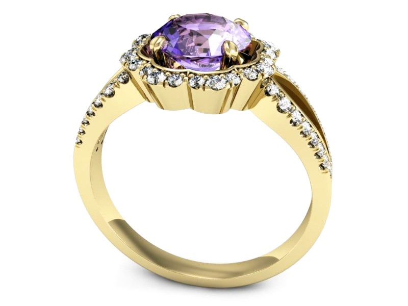 Pierścionek z tanzanitem i brylantami żółte złoto - P15355zt — zdjęcie 3