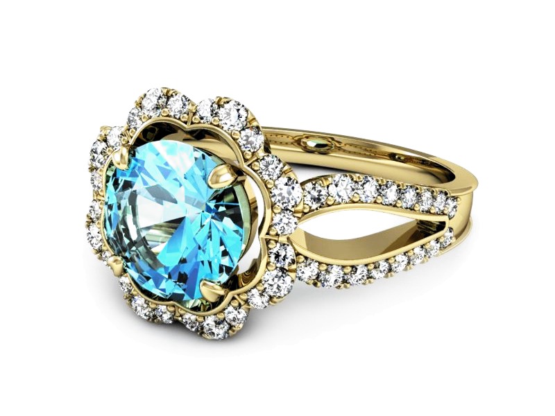 Złoty pierścionek z topazem i brylantami - P15355ztp — zdjęcie 2