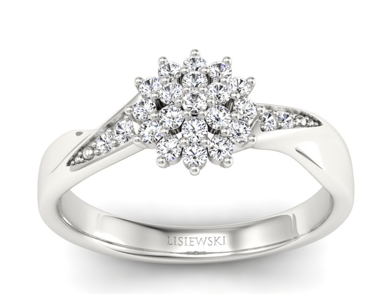 Złoty pierścionek z brylantami białe złoto - P15360b