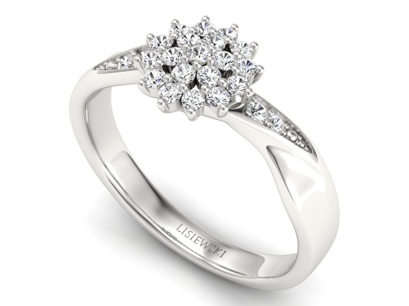 Złoty pierścionek z brylantami białe złoto - P15360b — zdjęcie 3