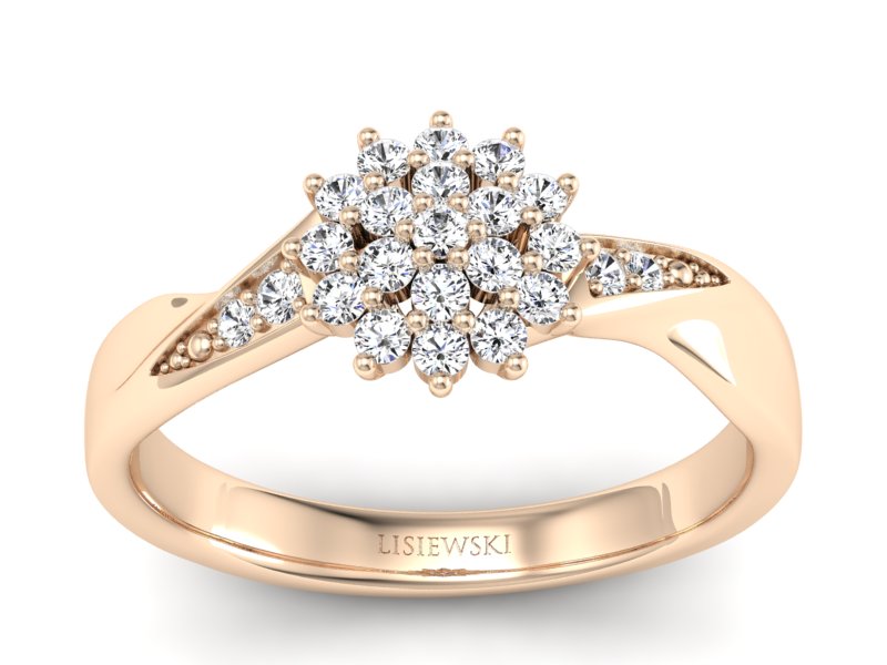 Złoty pierścionek z brylantami różowe złoto - P15360c