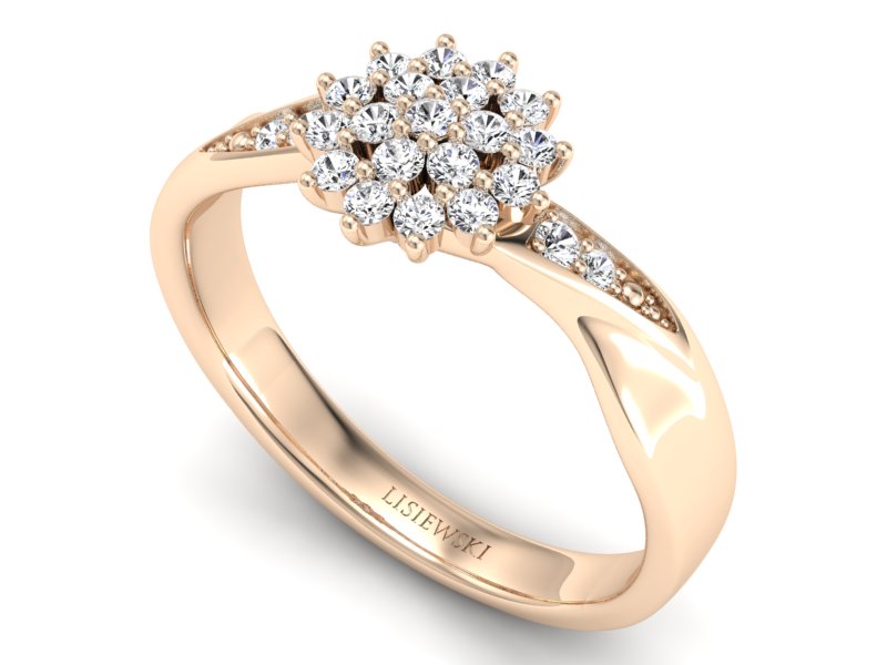 Złoty pierścionek z brylantami różowe złoto - P15360c — zdjęcie 3