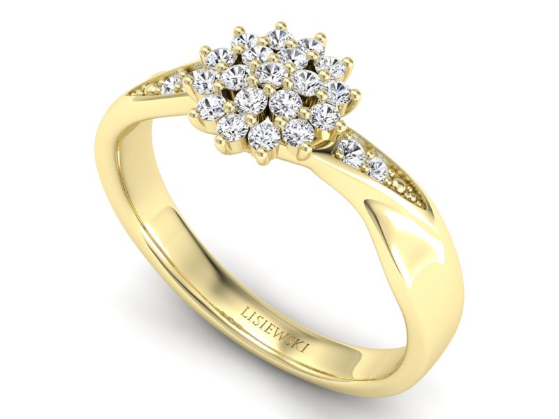 Złoty pierścionek z brylantami żółte złoto - P15360z — zdjęcie 3