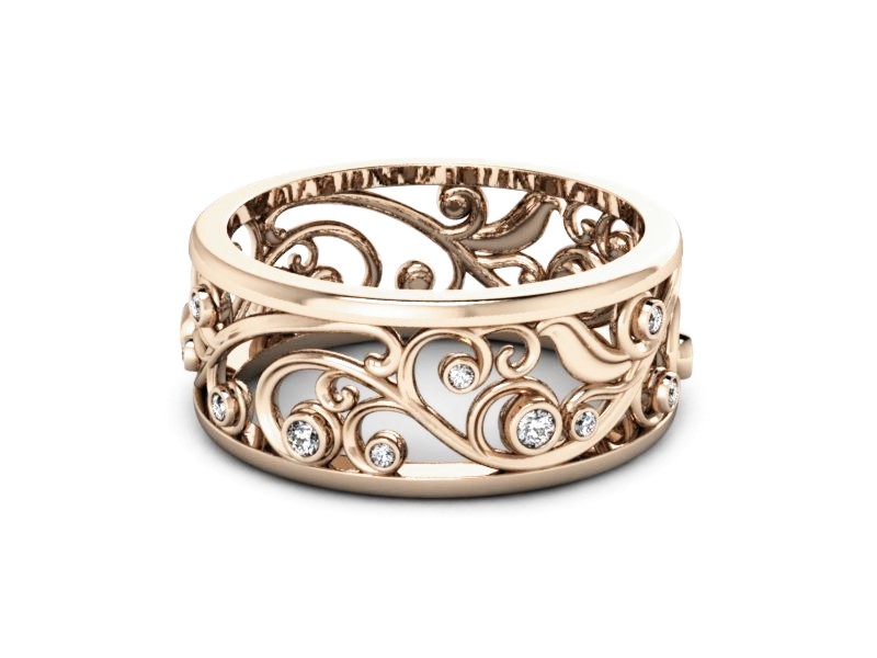 Obrączka z brylantami różowe złoto - P15375c — zdjęcie 2