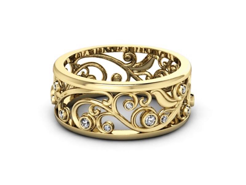 Obrączka z brylantami żółte złoto - P15375z — zdjęcie 2