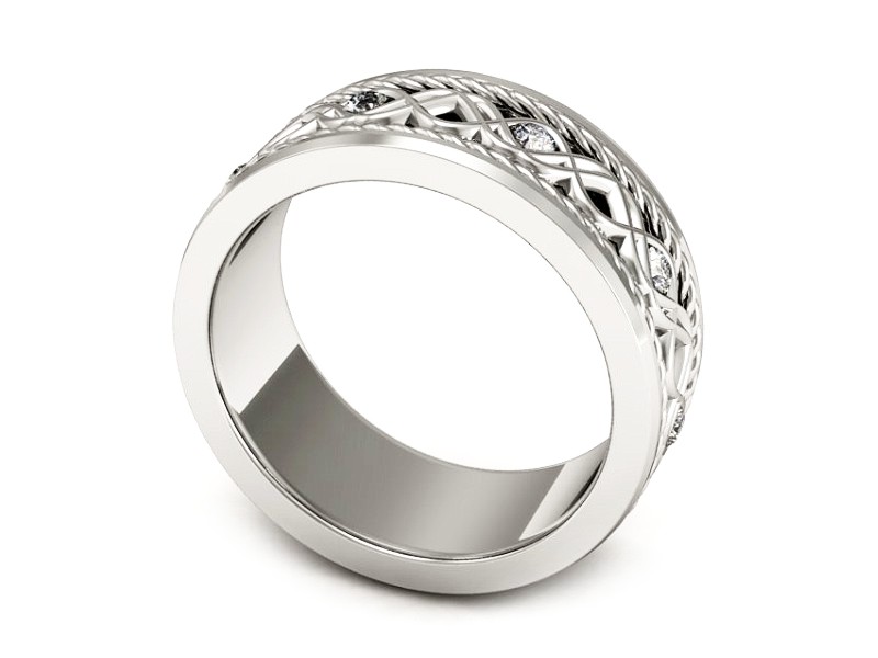 Pierścionek obrączka z brylantami białe złoto - P15376b — zdjęcie 3