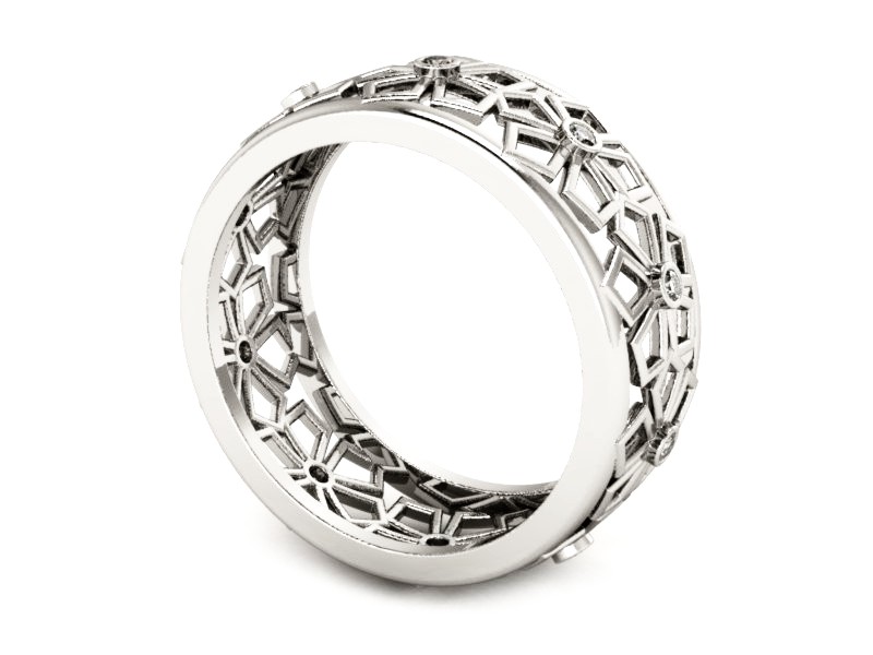 Pierścionek obrączka z brylantami białe złoto - P15377b — zdjęcie 3