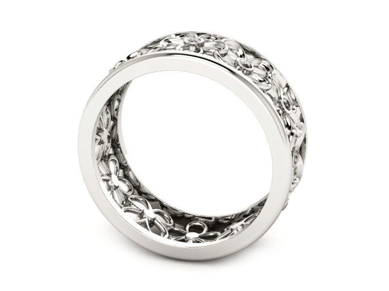 Pierścionek obrączka z brylantami białe złoto - P15385b — zdjęcie 3