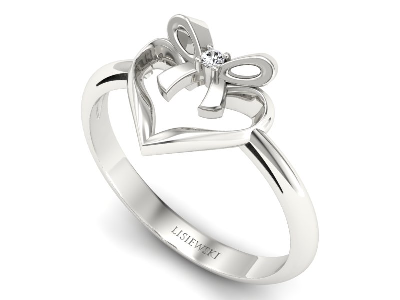 Złoty pierścionek z brylantem białe złoto - P15418b — zdjęcie 3