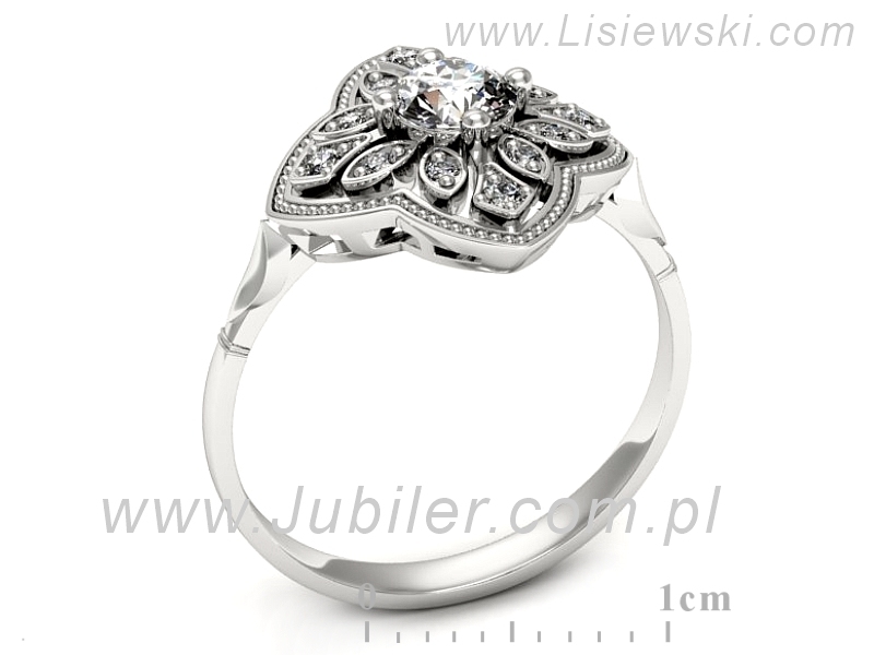 Złoty pierścionek z brylantami białe złoto - P15424b — zdjęcie 3