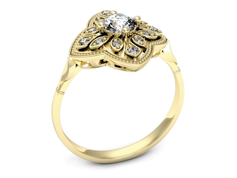 Złoty pierścionek z brylantami żółte złoto - P15424z — zdjęcie 3