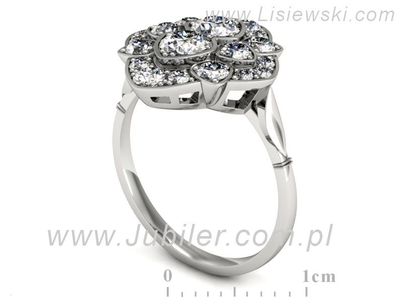 Złoty pierścionek z brylantami białe złoto - P15425b — zdjęcie 3