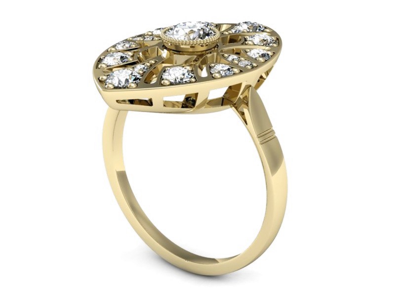 Złoty pierścionek z brylantami żółte złoto - P15430z — zdjęcie 3