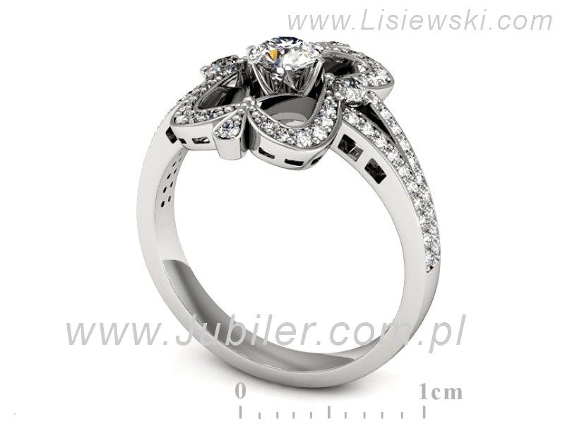 Złoty pierścionek z brylantami białe złoto - P15433b — zdjęcie 3