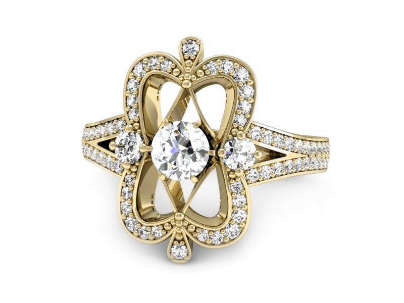 Złoty pierścionek z brylantami żółte złoto - P15433z — zdjęcie 2